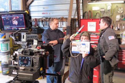 Rich Jones on the set of the movie Timbertown